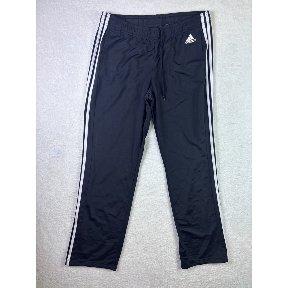 adidas Climalite Women's Black Track Pants White 3-Stripes Pull On L Sweatpants